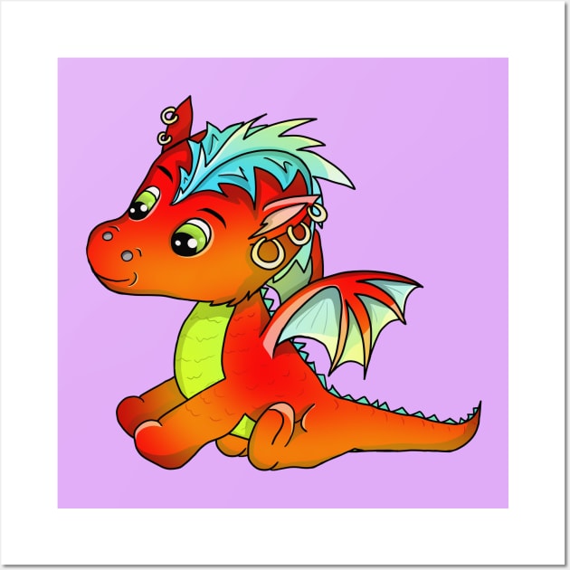 Cute cartoon punk baby dragon Wall Art by cuisinecat